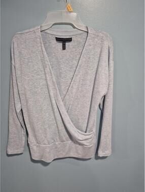White House Black Market Light Gray Wrap Style Sweater Top XS